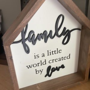 Farmhouse Retreat “family is a world created by love” wood house picture decor